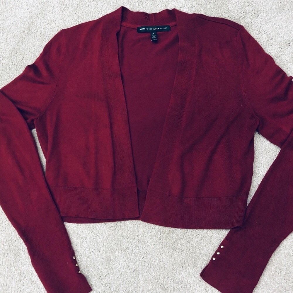 WHBM wine colored crop cardigan